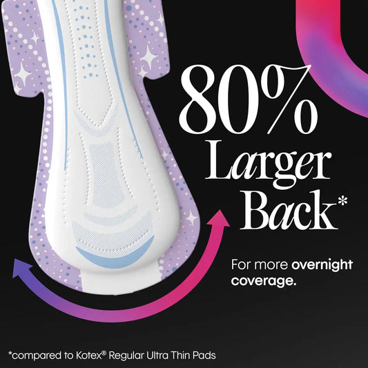 Kotex Overnight Maxi Pads, Wings, Extra Heavy, 28 Count