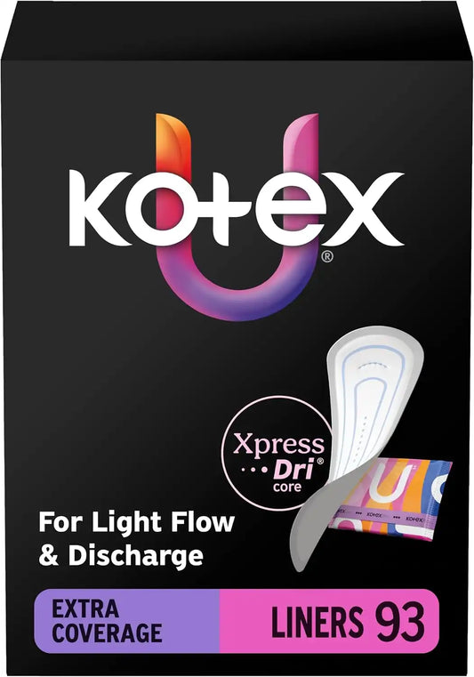 Kotex Wrapped Liners, Light Absorbency, Extra Coverage, 93 Count