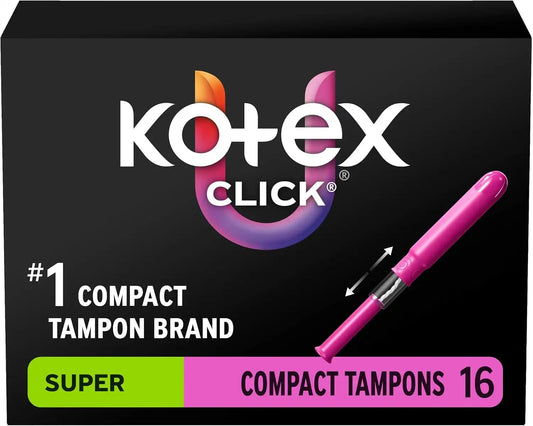 U by Kotex Click Compact Tampons, Super, 128 Count, 8 Packs of 16