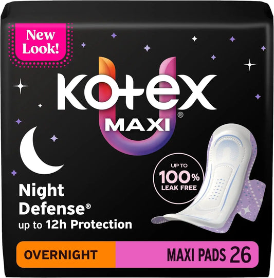 Kotex Overnight Maxi Pads with Wings, 26 Count (Packaging May Vary)