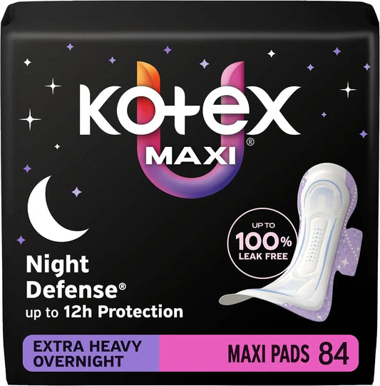 Kotex Overnight Maxi Pads, Wings, Extra Heavy, 84 Count, 3 Packs of 28