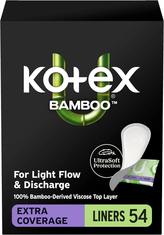 Kotex Bamboo Wrapped Liners, Light Absorbency, Extra Coverage, 54 Count
