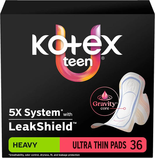 Kotex Ultra Thin Teen Pads, Wings, Heavy, 36 Count