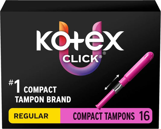 U by Kotex Click Compact Tampons, Regular, 128 Count, 8 Packs of 16