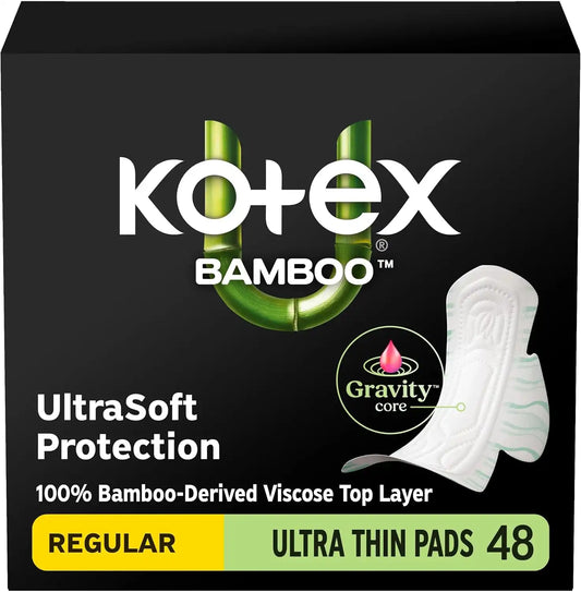 Kotex Bamboo Ultra Thin Pads, Wings, Regular, 48 Count