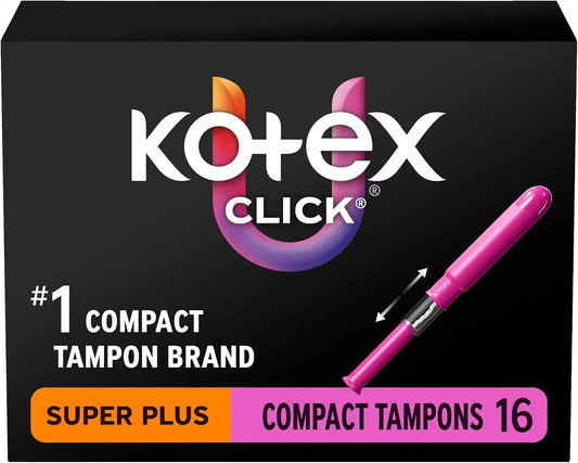U by Kotex Click Compact Tampons, Super Plus, 128 Count, 8 Packs of 16