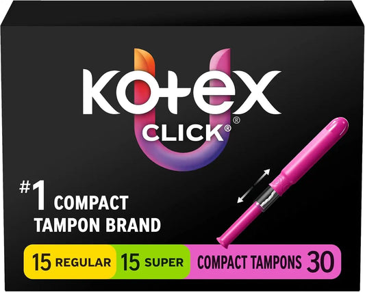 U by Kotex Click Compact Tampons, Regular/Super, 180 Count, 6 Packs of 30