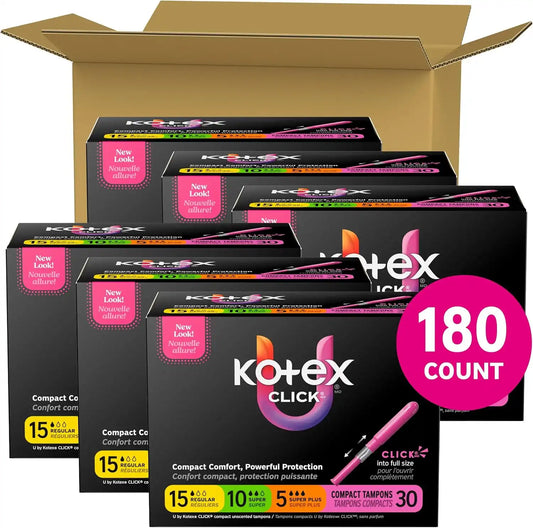 U by Kotex Click Compact Tampons, Regular/Super/Super+, 180 Count